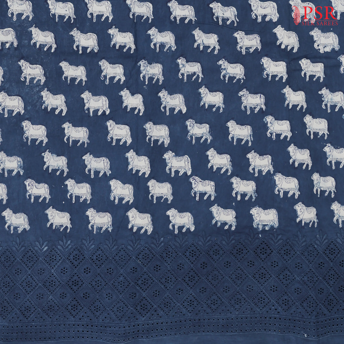 Prussian Blue Hacoba Embroidery Running Material