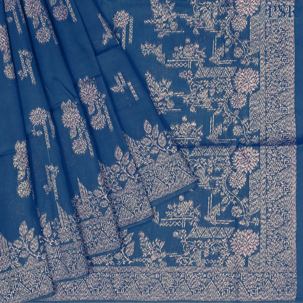 Prussian Blue Semi Banaras Saree