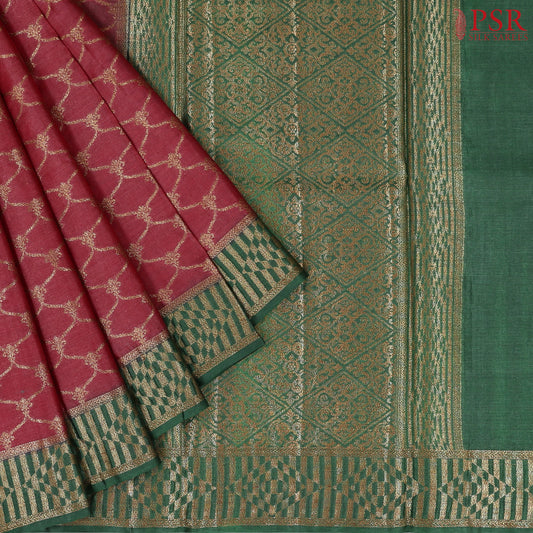 Maroon Red Banaras Tussar Silk Saree