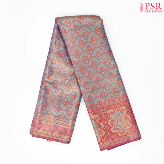 Light Steel Blue Kanchipuram Jacquard Tissue Silk Saree
