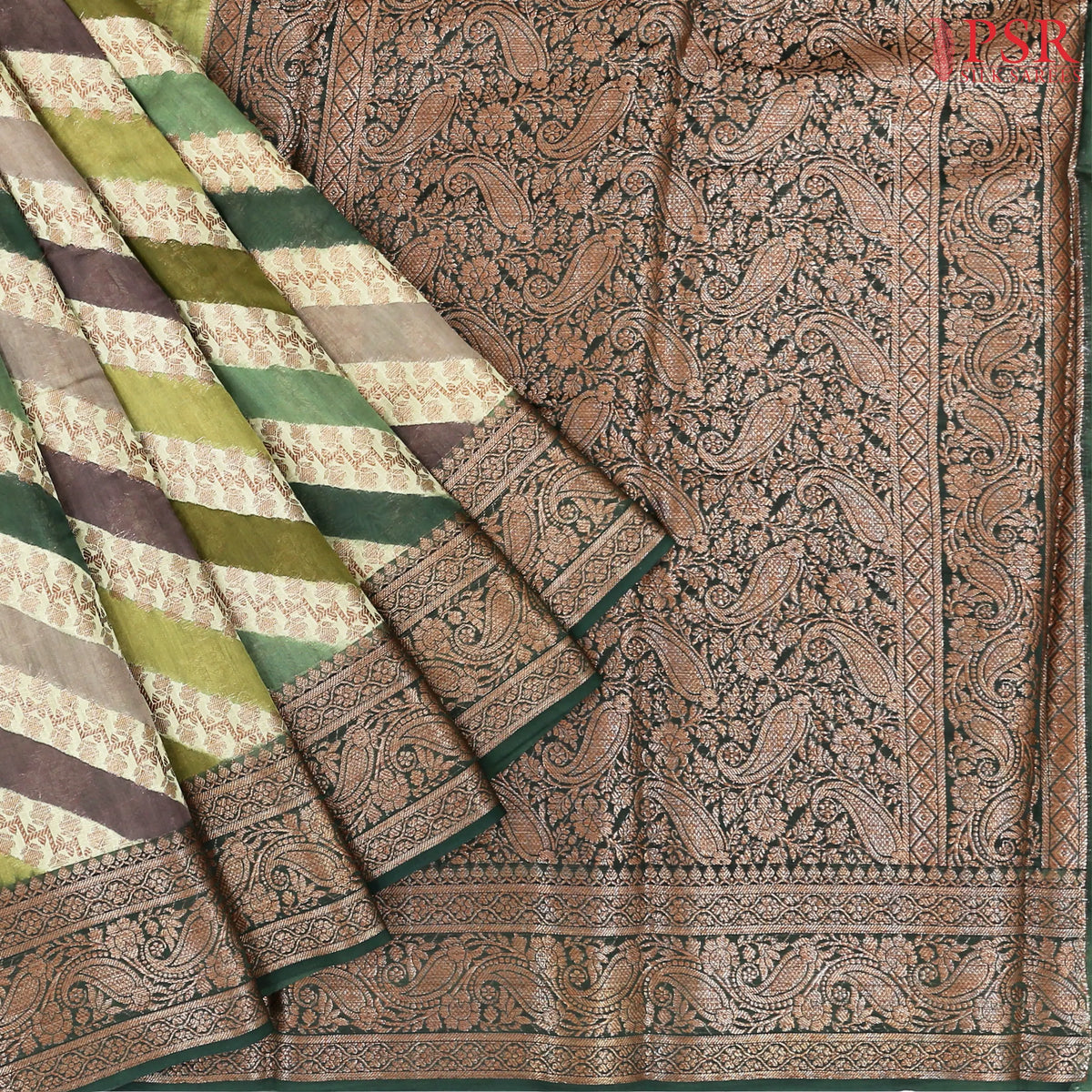 Brown & Green Chanderi Silk Cotton Saree