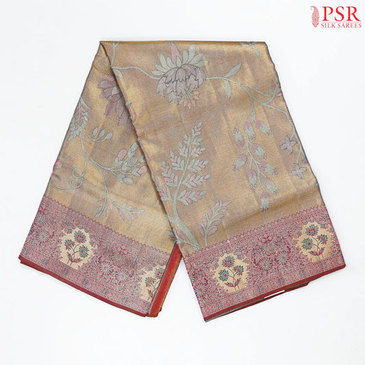 Golden Purple Kanchipuram Jacquard Tissue Silk Saree