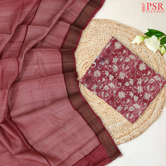 Onion Pink Kadhi Tussar Silk Dress Material