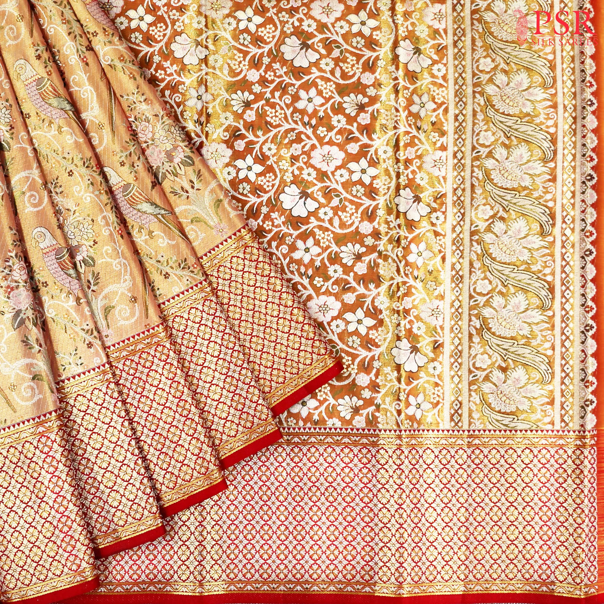 Copper Red Kanchipuram Tissue Silk Saree
