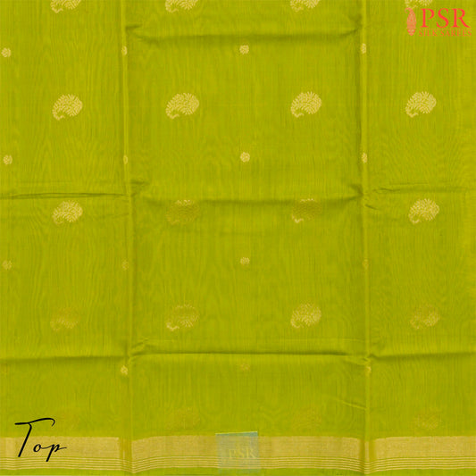 Chartreuse Green & Beige Silk Cotton Dress Material