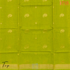 Chartreuse Green & Beige Silk Cotton Dress Material