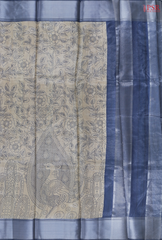 Beige & Steel Blue Tissue Dupion Saree