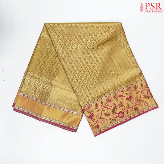 Golden Yellow Kanchipuram Jacquard Tissue Silk Saree