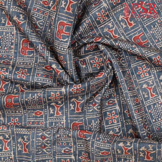 Slate Blue Semi Tassar Print Running Material