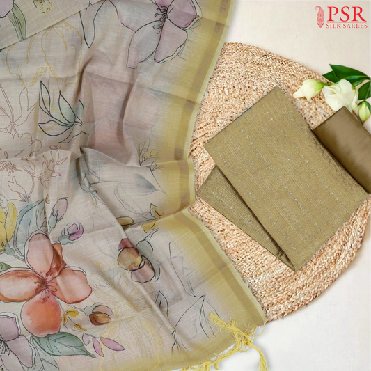 Beige Yellow Tissue Dress Material