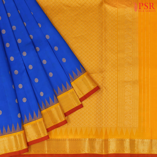 Azure Blue Gadwal Silk Saree