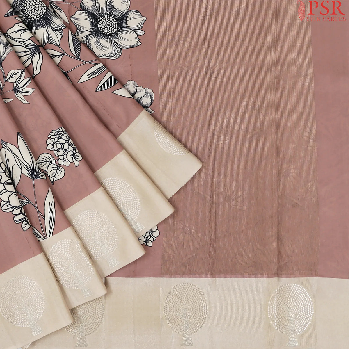 Dark Peach Semi Tussar Saree