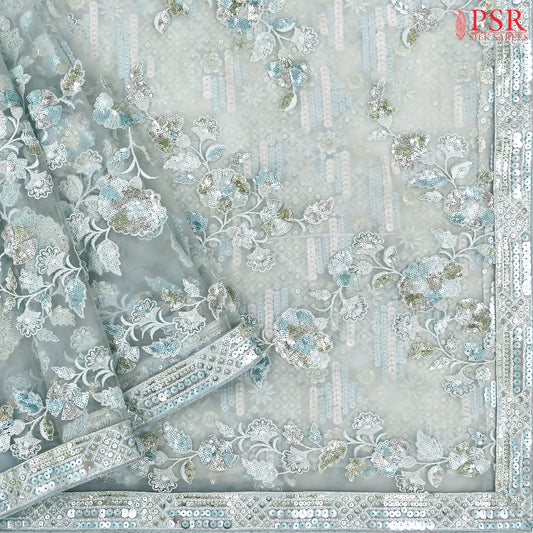 Pastel Blue Organza Laser Embroidery Saree
