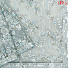 Pastel Blue Organza Laser Embroidery Saree