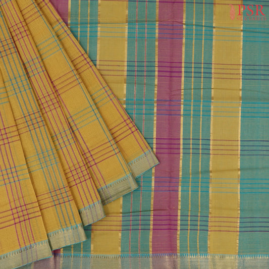 Olive Yellow Mangalagiri Cotton Saree