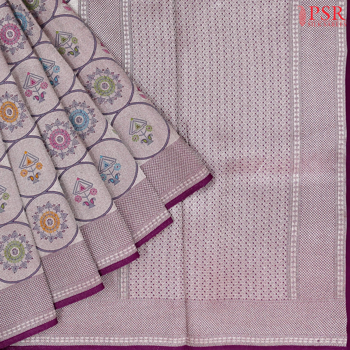 Magenta Purple Semi Banaras Saree