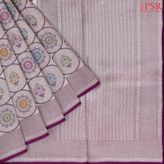 Magenta Purple Semi Banaras Saree
