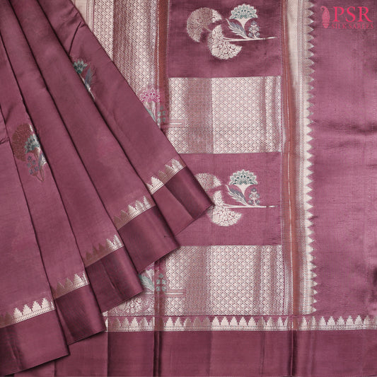 Dark Mauve Chiniya Silk Saree