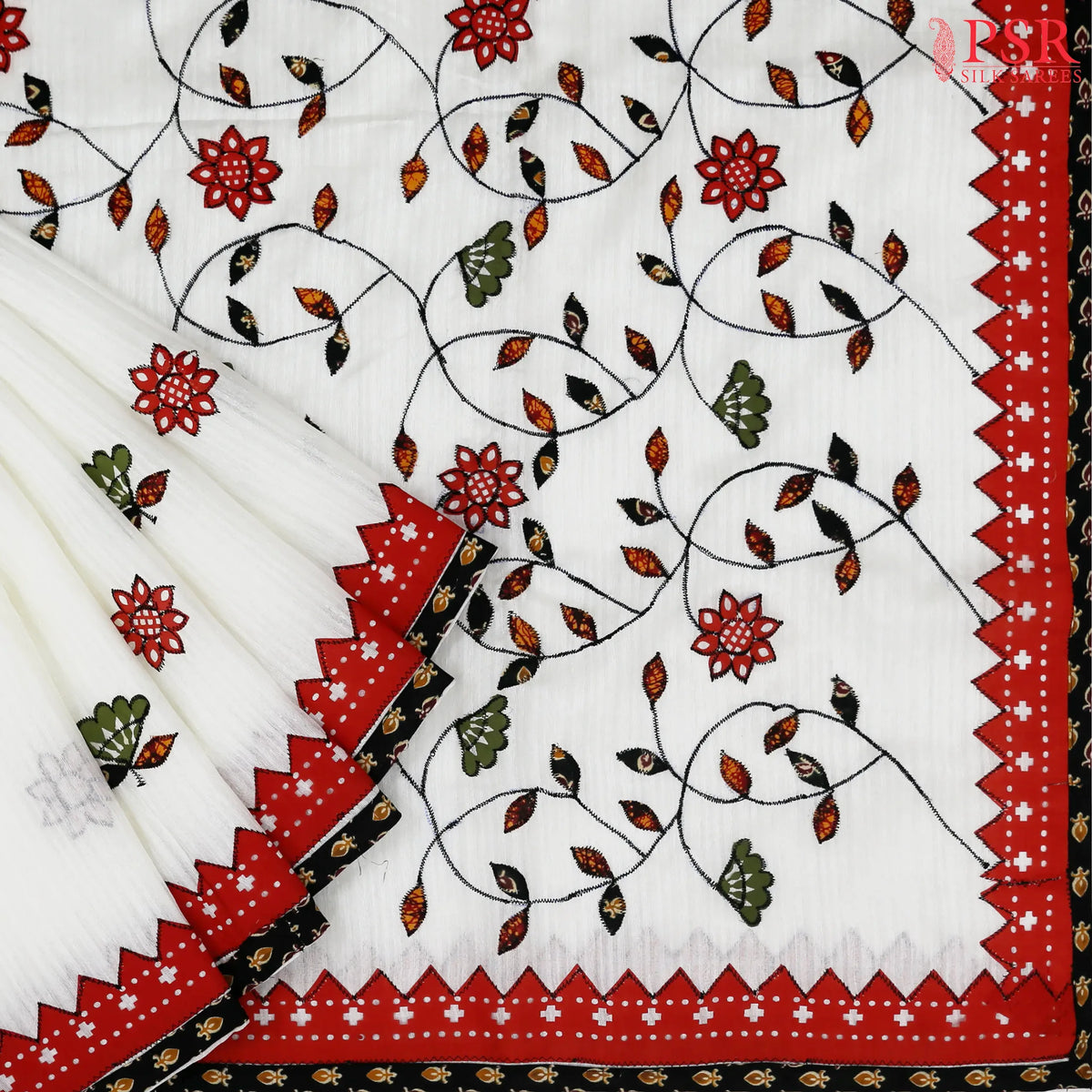 Off White Green Silk Saree