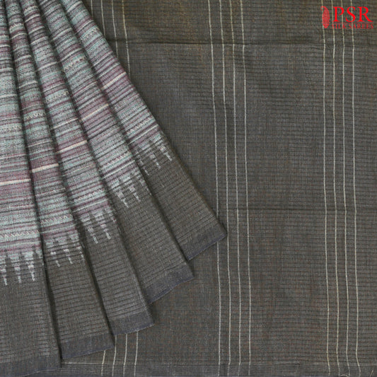 Multicolor Stripes and Charcoal Grey Semi Moonga Saree