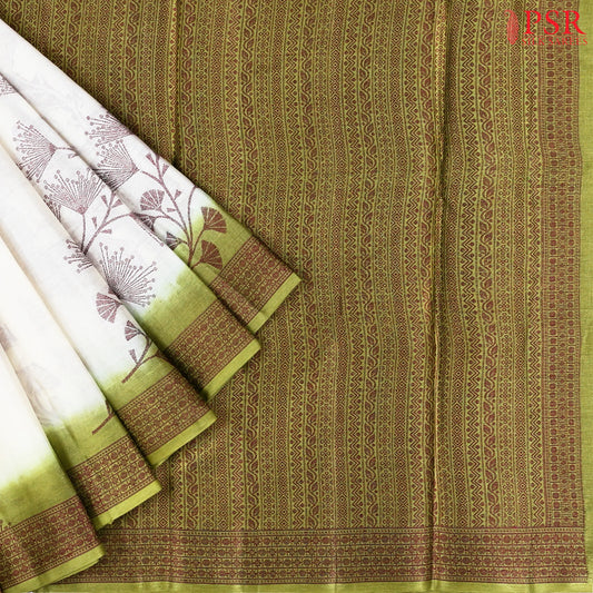 Floral Beige Banaras Tussar Silk Saree