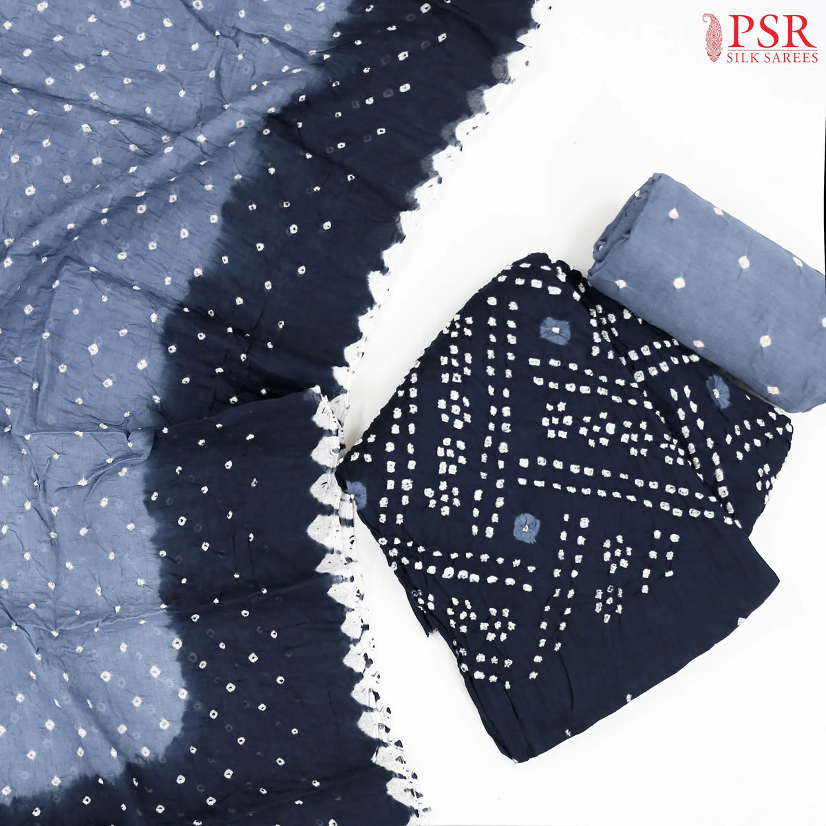 Midnight Blue Bandhini Dress Material