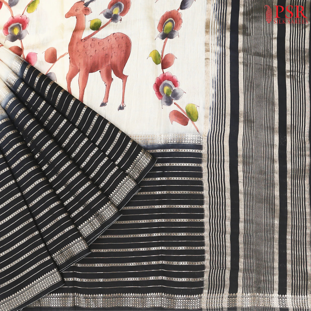 Beige & Black Assam Saree