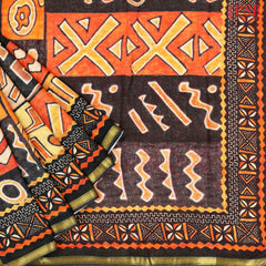 Orange Mul Mul Printed Cotton Saree