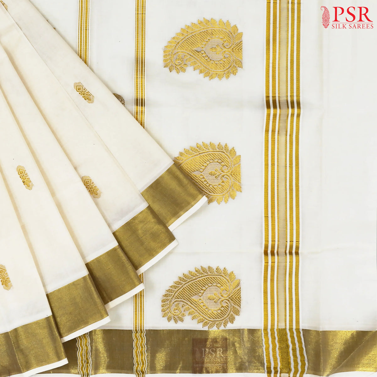 Cream White Kerala Cotton Saree