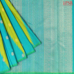Chartreuse Green & Turquoise Blue Kanchipuram Silk Saree\