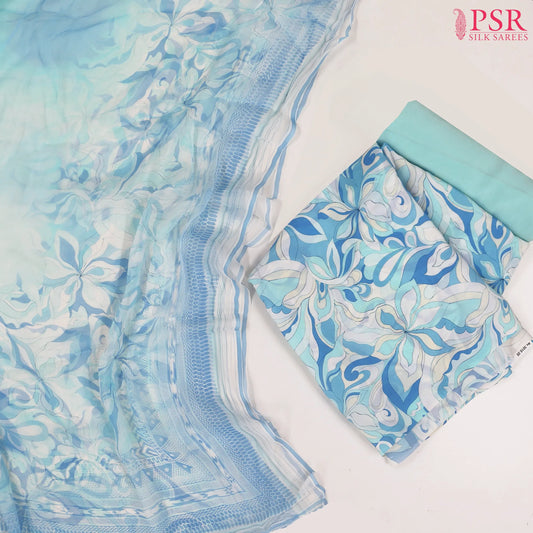 Shades Of Blue Semi Crape Dress Material