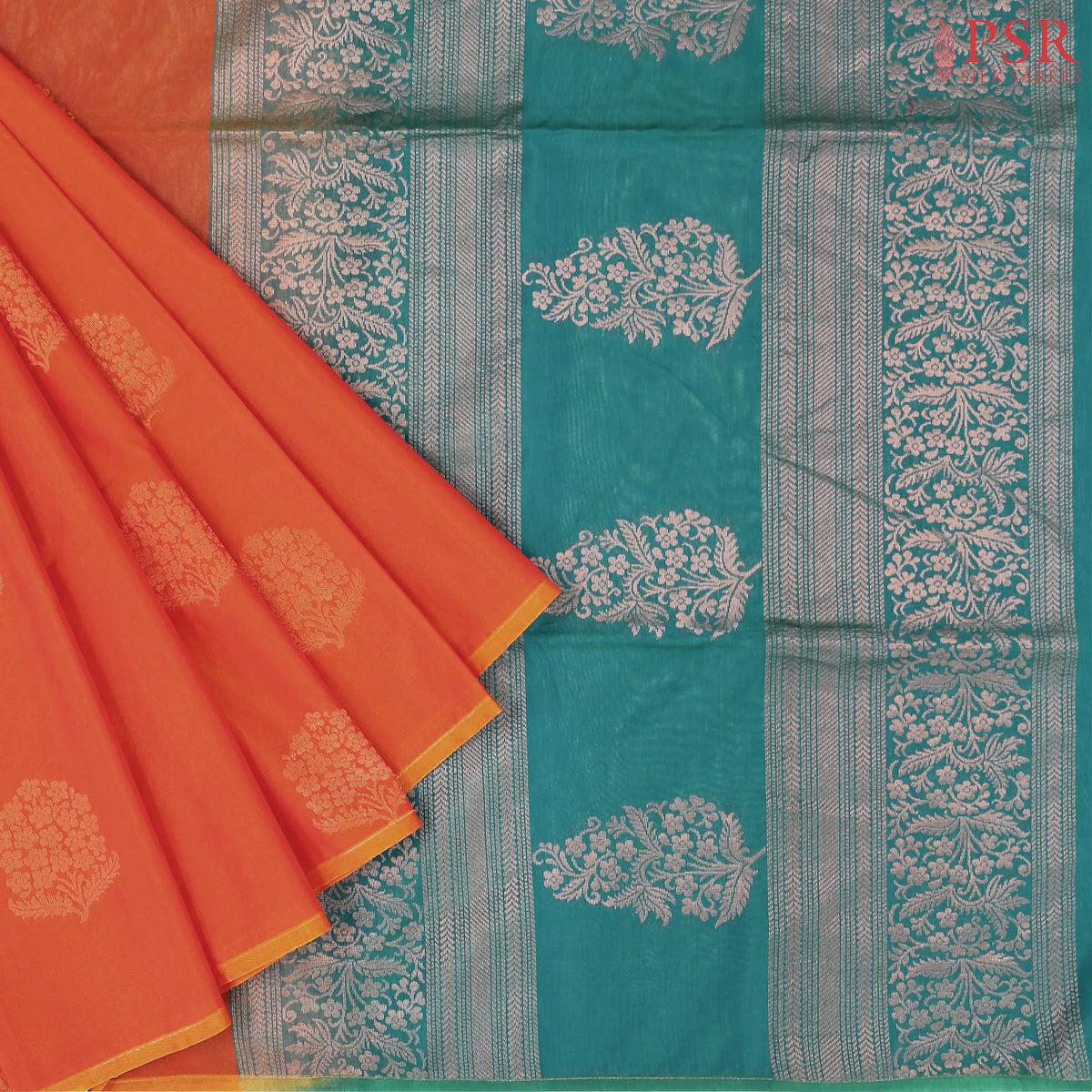 Dark Orange Silk Cotton Saree