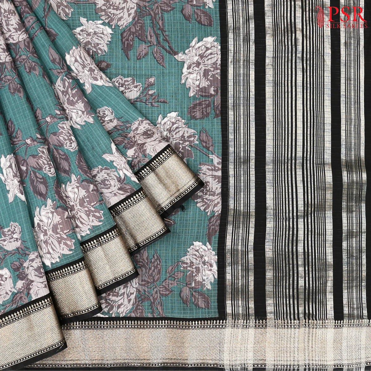 Dark Sea Green Assam Saree