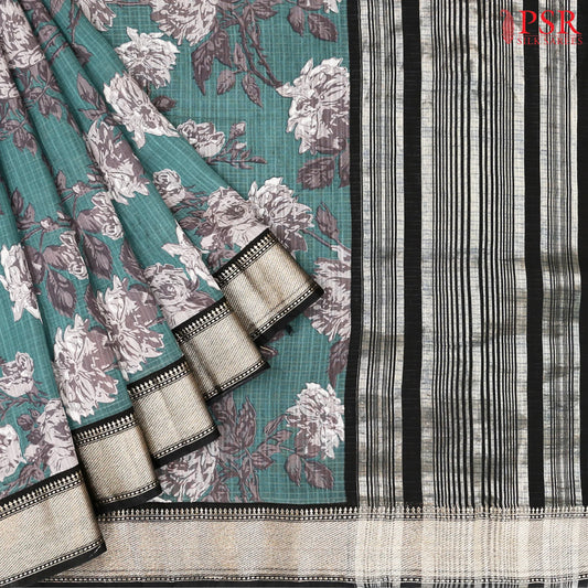 Dark Sea Green Assam Saree