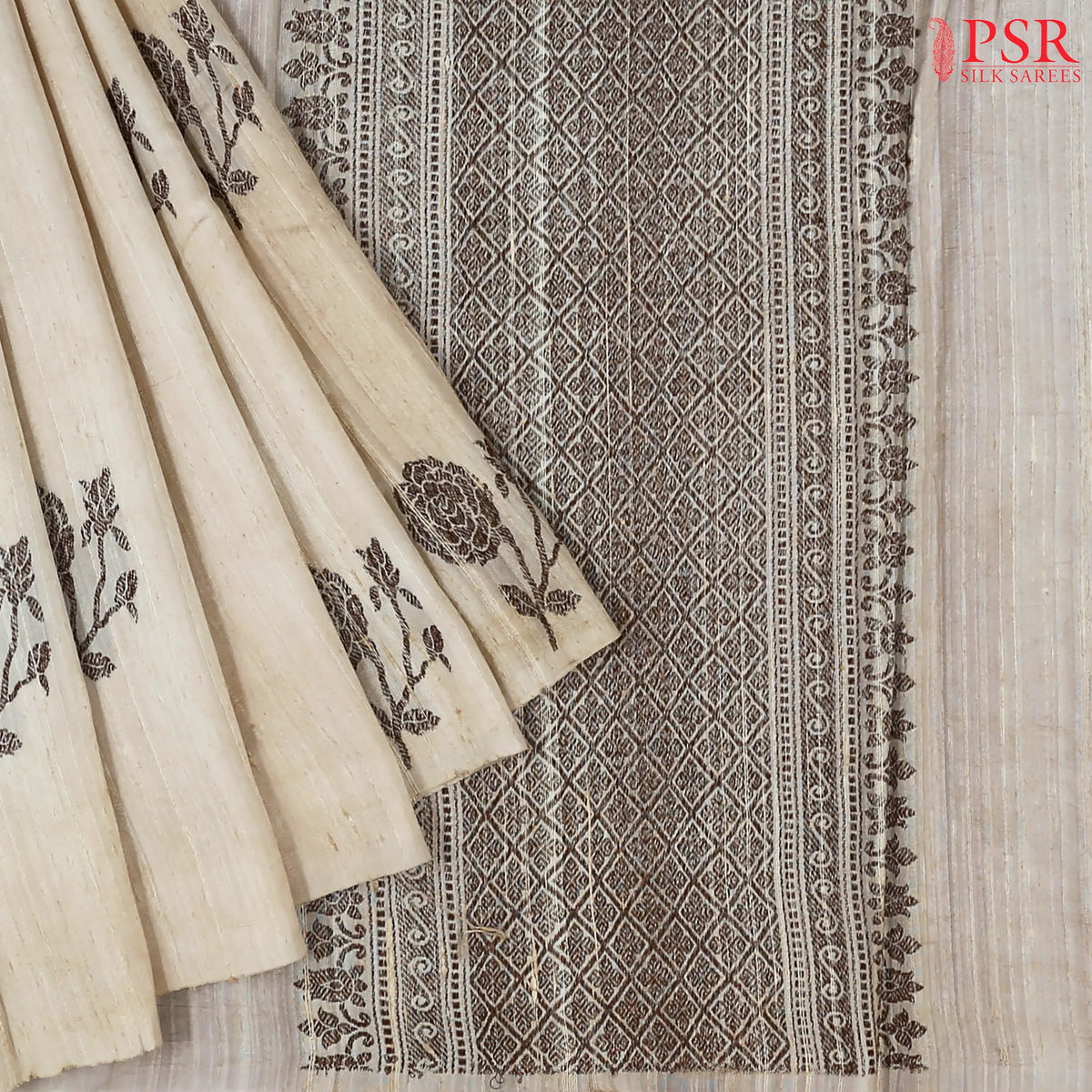 Beige Banaras Jute Silk Saree