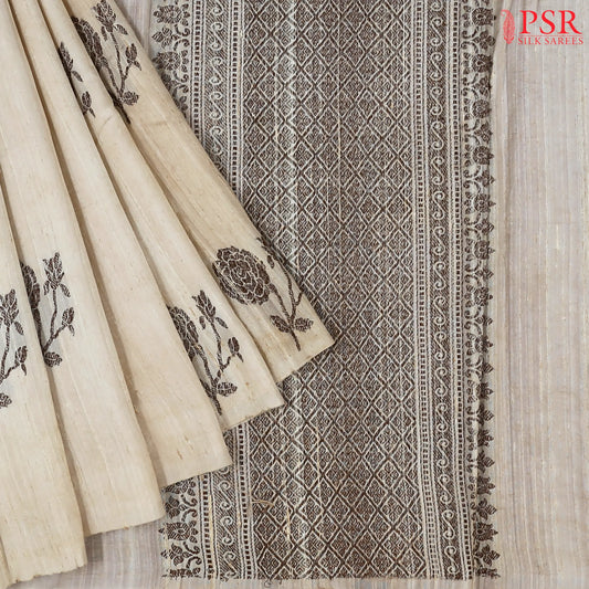 Beige Banaras Jute Silk Saree