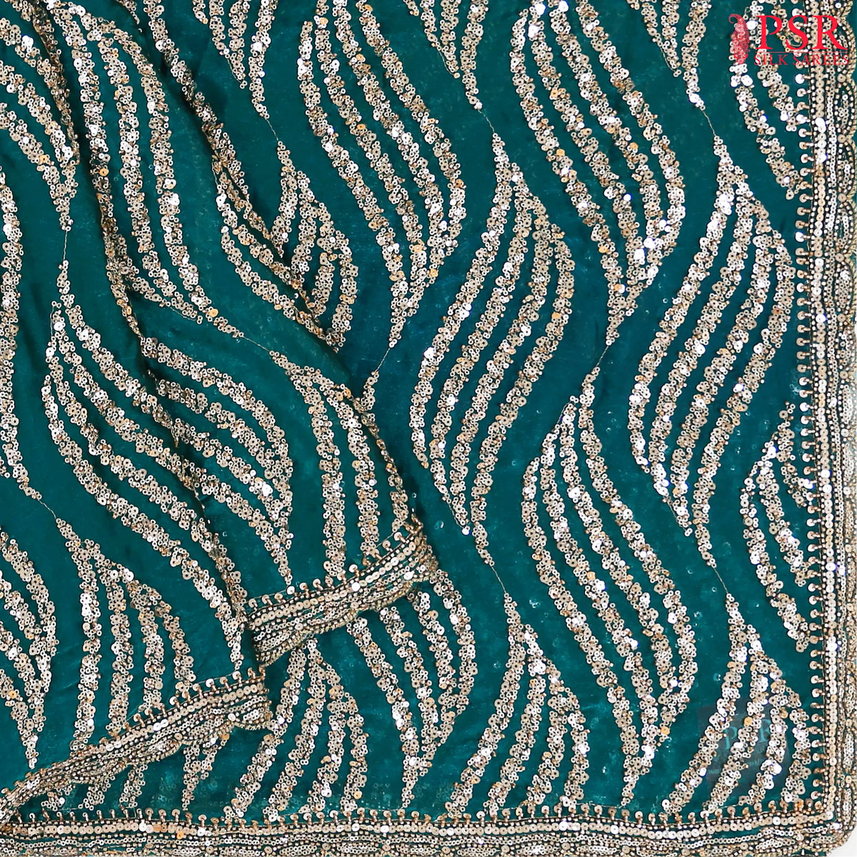 Rich Teal Georgette Laser Embroidery Saree