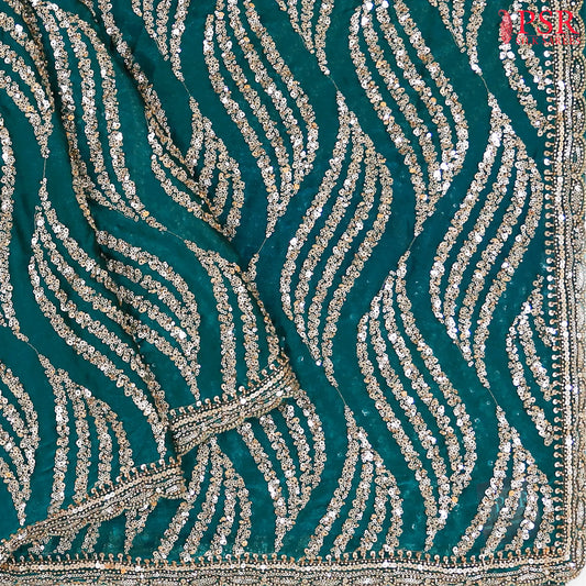 Rich Teal Georgette Laser Embroidery Saree