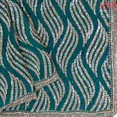 Rich Teal Georgette Laser Embroidery Saree