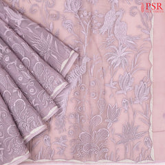 Lilac Purple Organza Embroidery Saree