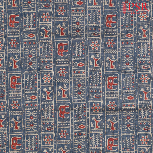 Slate Blue Semi Tassar Print Running Material