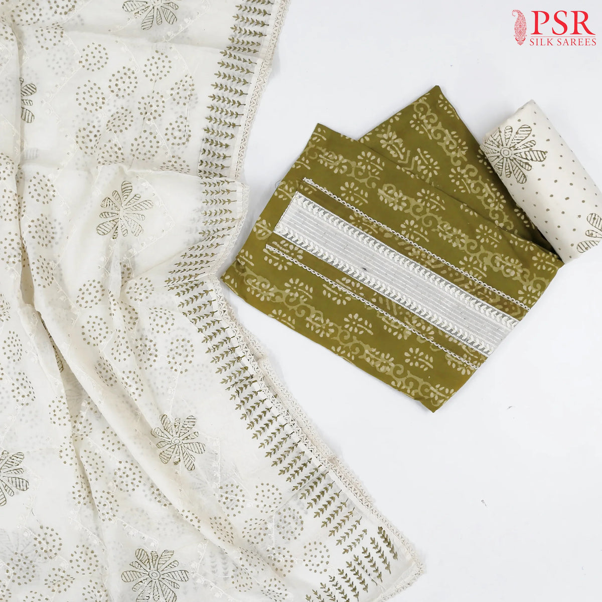 Olive Green Cotton Dress Material