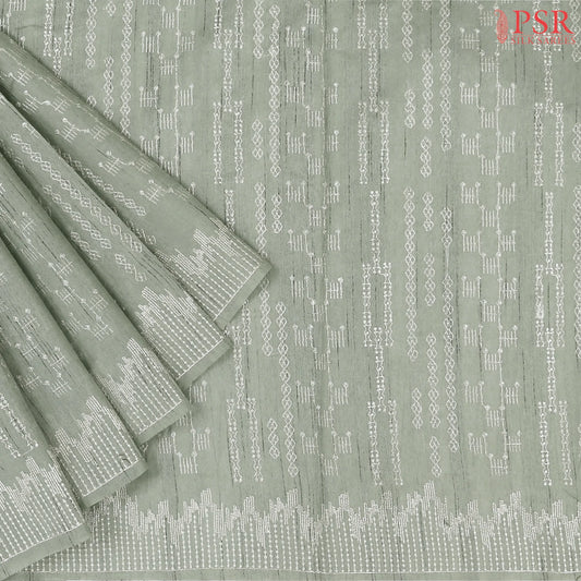 Sage Green Semi Tussar Embroidery Saree