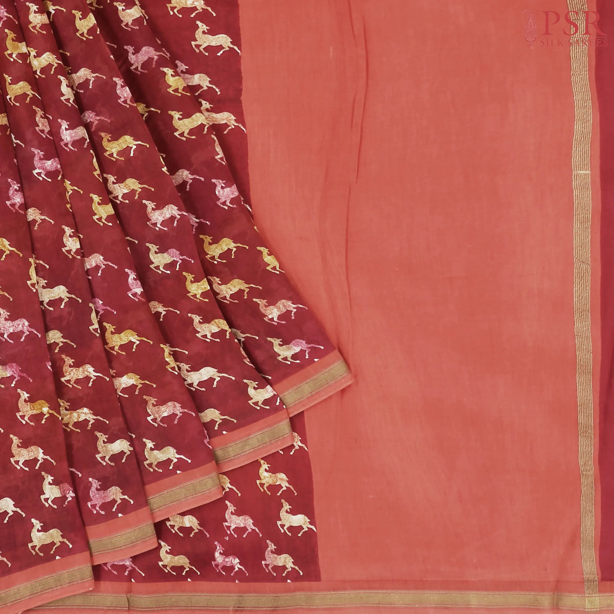 Antique Red Chanderi Silk Cotton Saree