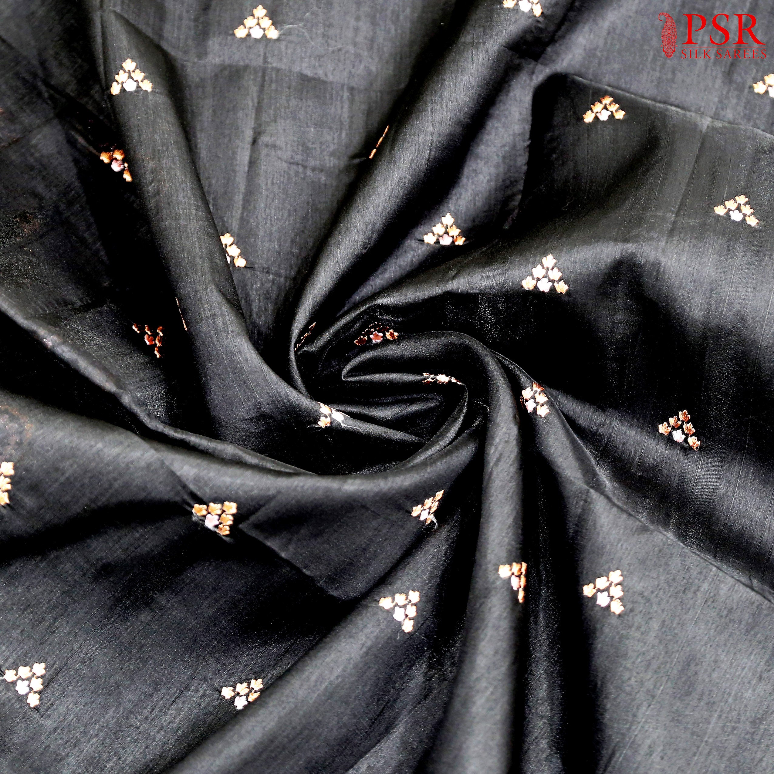 Black Dupion Embroidery Saree