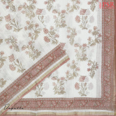 Off White & Millennial Pink Silk Cotton Dress Material