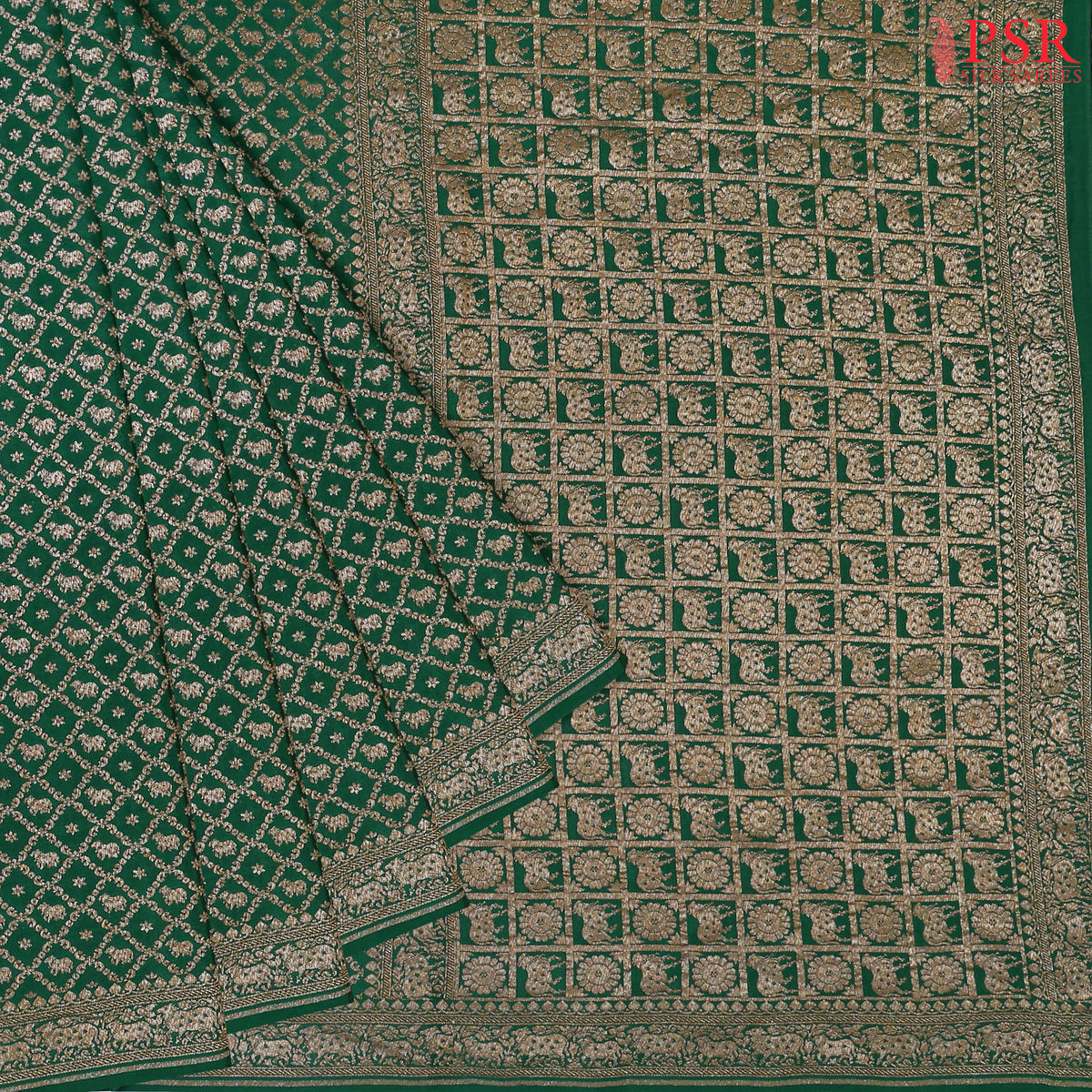 Emerald Green Georgette Silk Saree