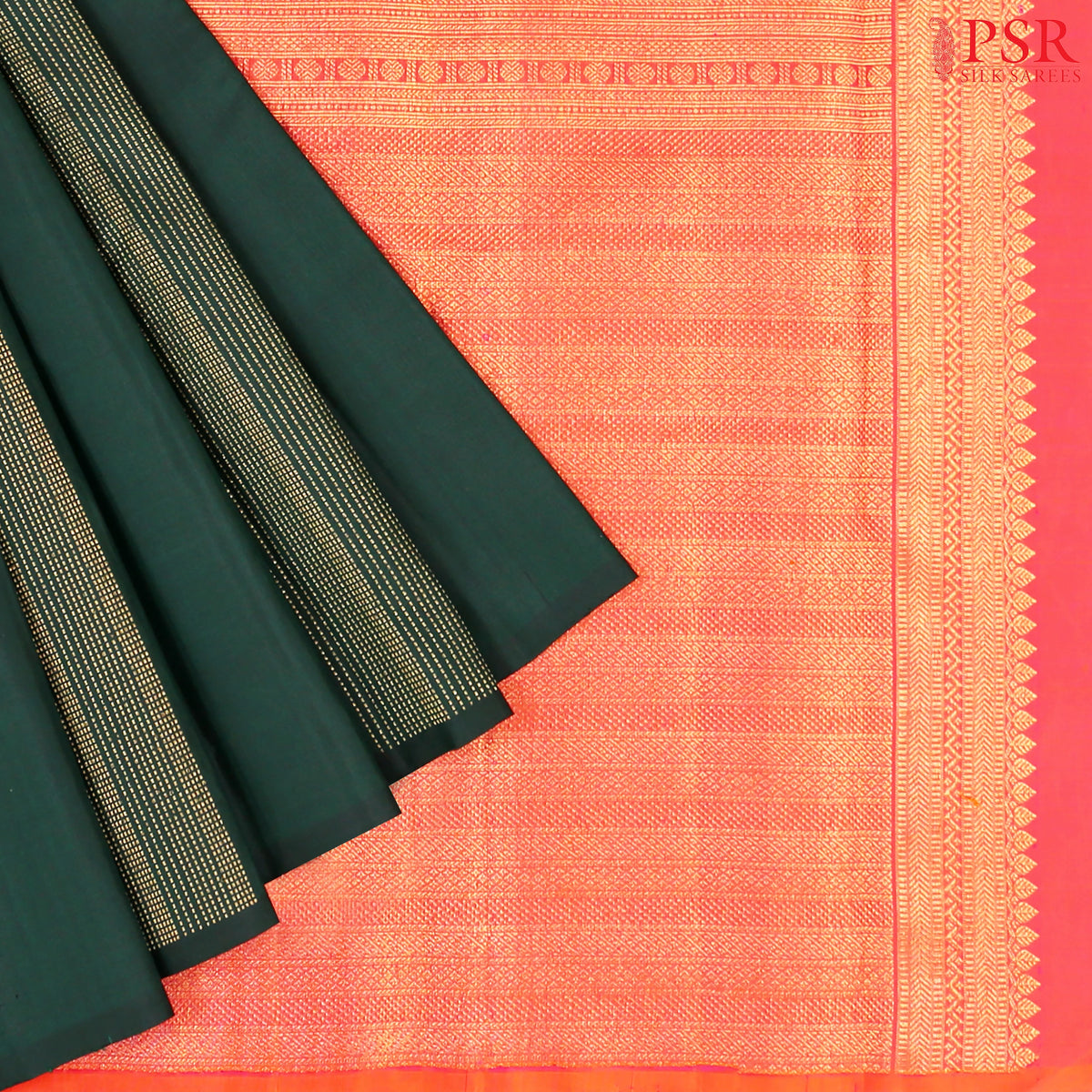 Bottle Green Kanchipuram Silk Saree