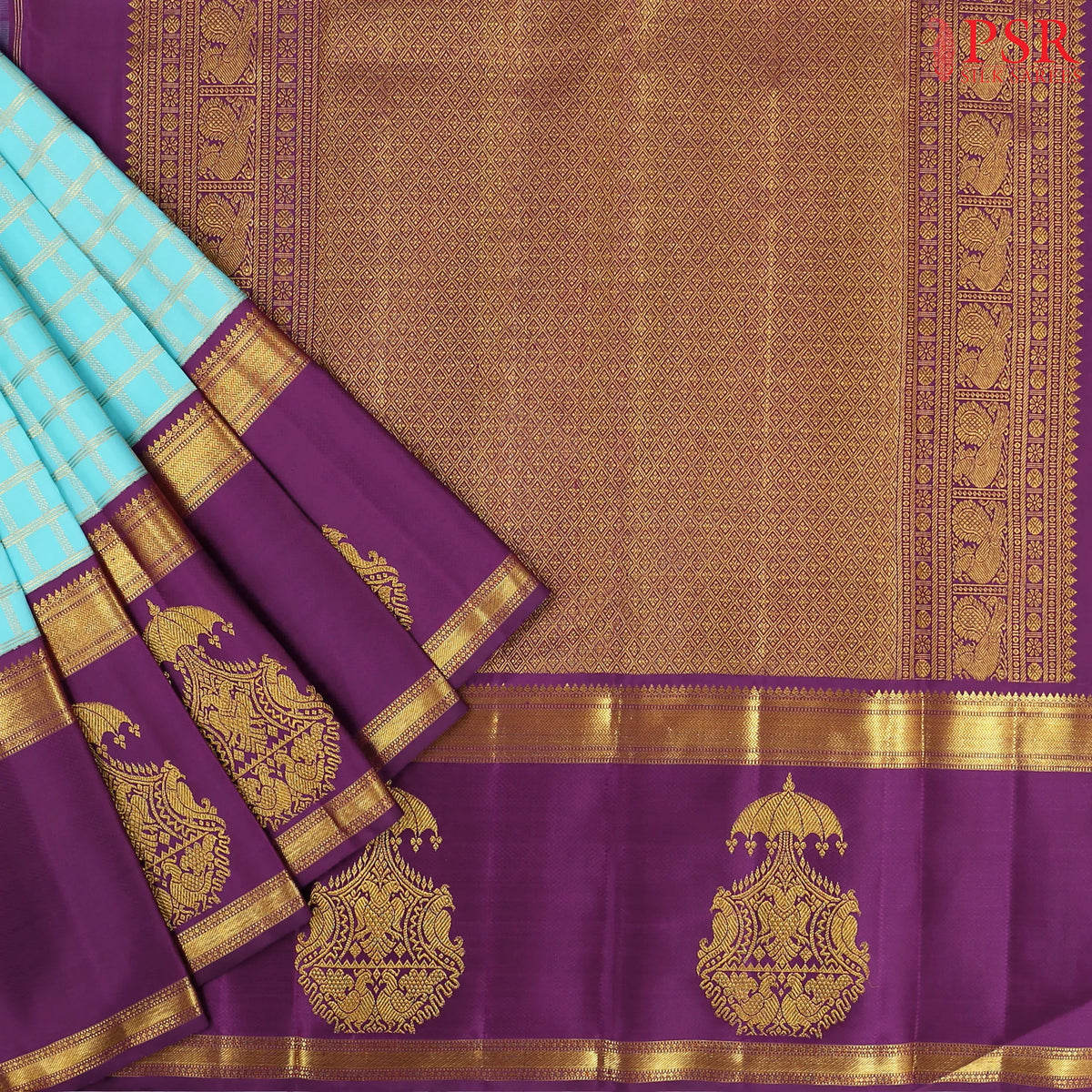 Aqua Blue Kanchipuram Silk Saree