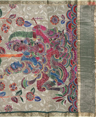 Olive Grey Munga Silk Saree